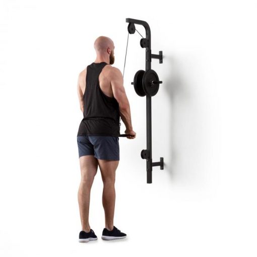 KLARFIT Stronghold , posilňovacia kladka, montáž na stenu, 100 kg, 2,5 m kábel, tricepsová tyč, čierna